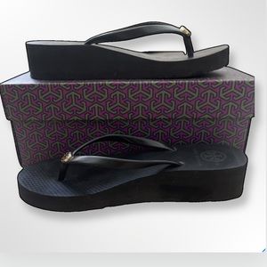 Tory Burch wedge thin flip flops.